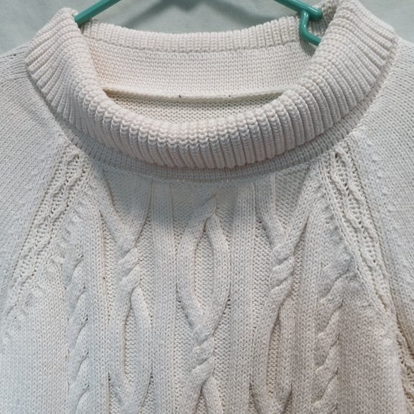 A.N.A. Cream Color Cable/Diamond Knit Long Tunic Length Cowl Neck Sweater 1X - Picture 9 of 9